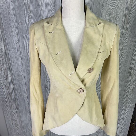 Brunello Cucinelli Vera Pelle Asymmetric Draped Leather Blazer Jacket Italian Si - Picture 2 of 14